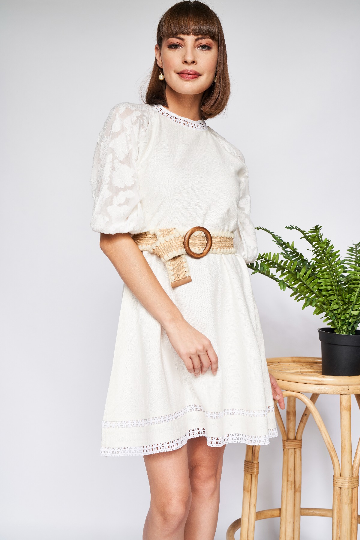 White Solid Straight Dress, White, image 4